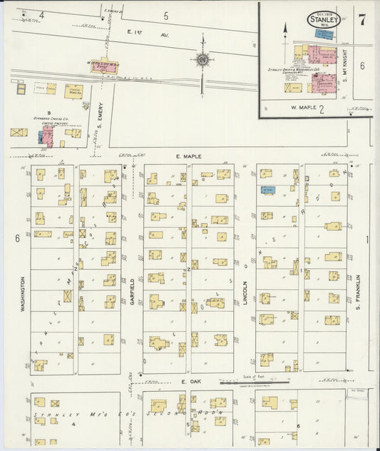 Sanborn Fire Insurance Map from Stanley, Chippewa County, Wisconsin (1919), Sheet #0007 - Historic Sanborn Fire Insurance Map Print, vintage old map wall art, antique decor, genealogy gift, Wisconsin Wisconsin map