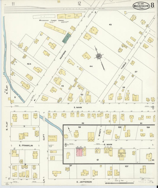 Sanborn Fire Insurance Map from Waxahachie, Ellis County, Texas (1909), Sheet #0008 - Historic Sanborn Fire Insurance Map Print, vintage old map wall art, antique decor, genealogy gift, Texas Texas map