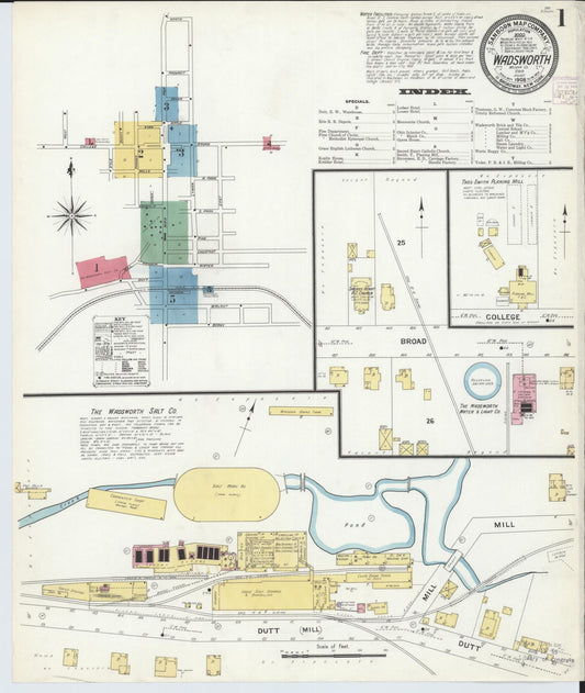 Sanborn Fire Insurance Map from Wadsworth, Medina County, Ohio (1908), Sheet #0001 - Historic Sanborn Fire Insurance Map Print, vintage old map wall art, antique decor, genealogy gift, Ohio Ohio map