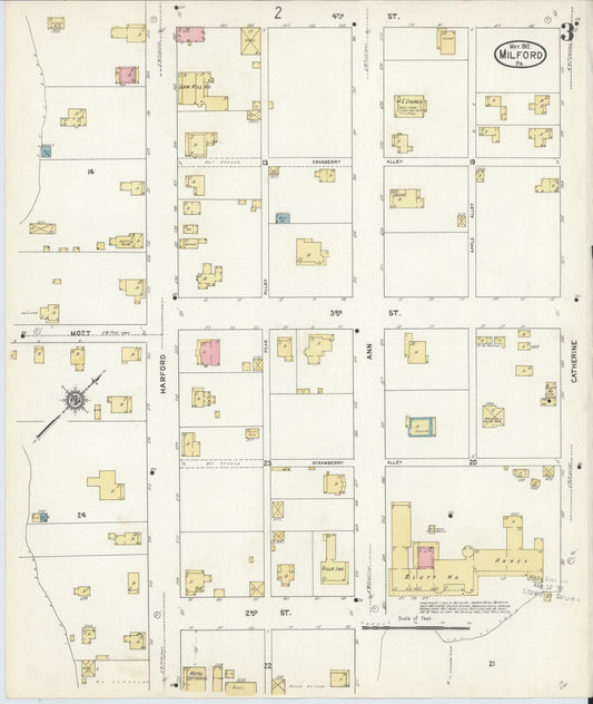 Sanborn Fire Insurance Map from Milford, Pike County, Pennsylvania (1912), Sheet #0003 - Historic Sanborn Fire Insurance Map Print, vintage old map wall art, antique decor, genealogy gift, Pennsylvania Pennsylvania map