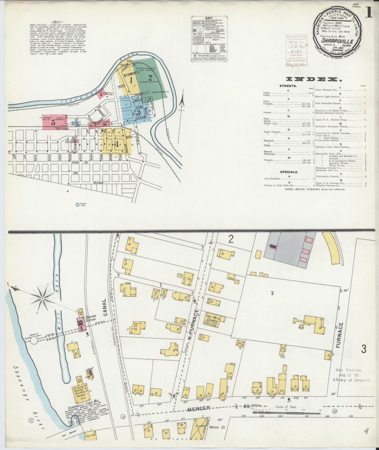 Sanborn Fire Insurance Map from Sharpsville, Mercer County, Pennsylvania (1900), Sheet #0001 - Complete Map Set gallery image, historic Sanborn map, vintage wall art, Pennsylvania Pennsylvania
