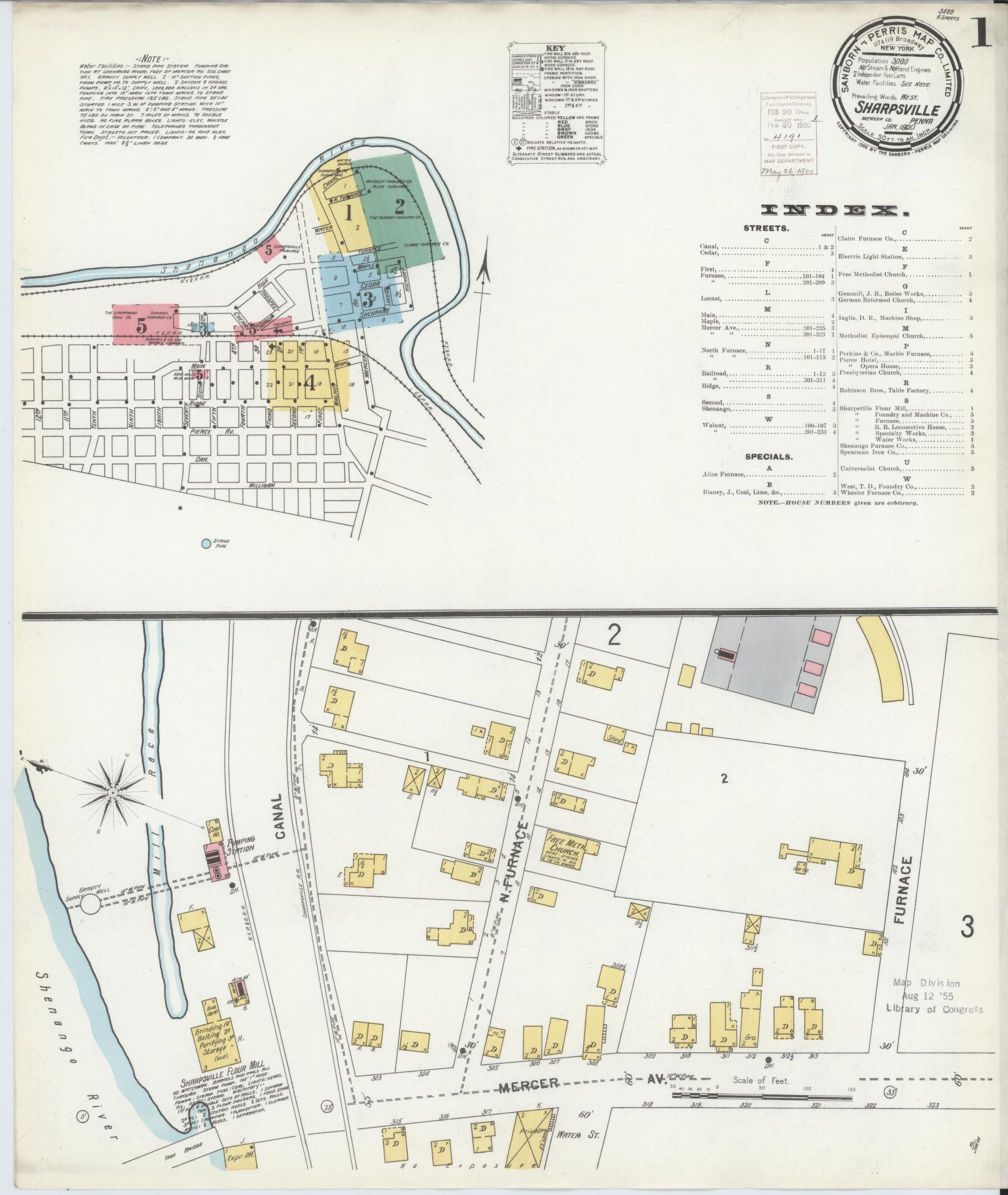 Sanborn Fire Insurance Map from Sharpsville, Mercer County, Pennsylvania (1900), Sheet #0001 - Complete Map Set gallery image, historic Sanborn map, vintage wall art, Pennsylvania Pennsylvania