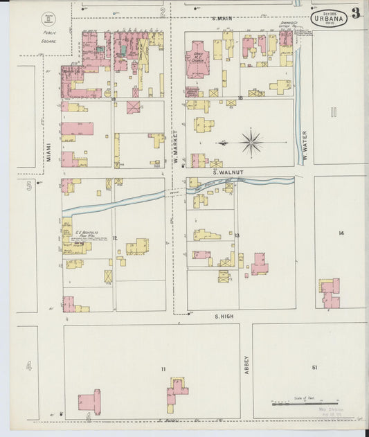 Sanborn Fire Insurance Map from Urbana, Champaign County, Ohio (1895), Sheet #0003 - Historic Sanborn Fire Insurance Map Print, vintage old map wall art, antique decor, genealogy gift, Ohio Ohio map