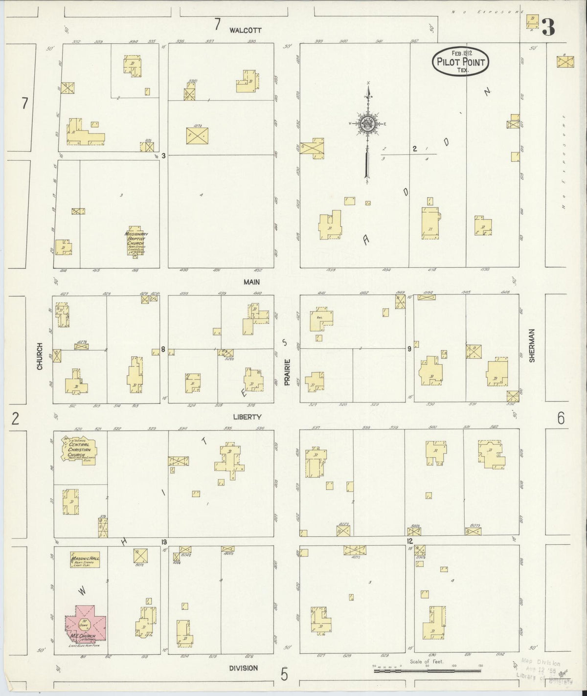 Sanborn Fire Insurance Map from Pilot Point, Denton County, Texas (1912), Sheet #0003 - Complete Map Set gallery image, historic Sanborn map, vintage wall art, Texas Texas
