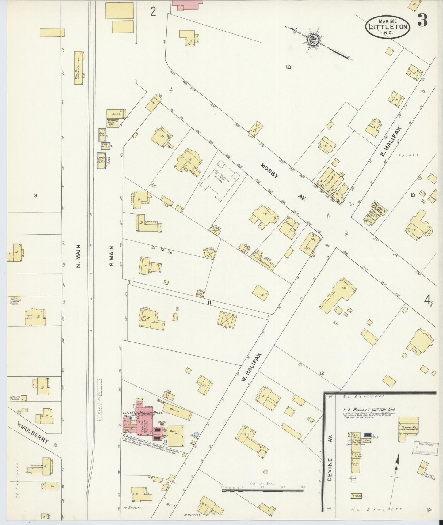 Sanborn Fire Insurance Map from Littleton, Halifax And Warren County, North Carolina (1912), Sheet #0003 - Historic Sanborn Fire Insurance Map Print, vintage old map wall art, antique decor, genealogy gift, North Carolina North Carolina map