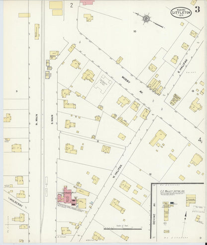 Sanborn Fire Insurance Map from Littleton, Halifax And Warren County, North Carolina (1912), Sheet #0003 - Historic Sanborn Fire Insurance Map Print, vintage old map wall art, antique decor, genealogy gift, North Carolina North Carolina map