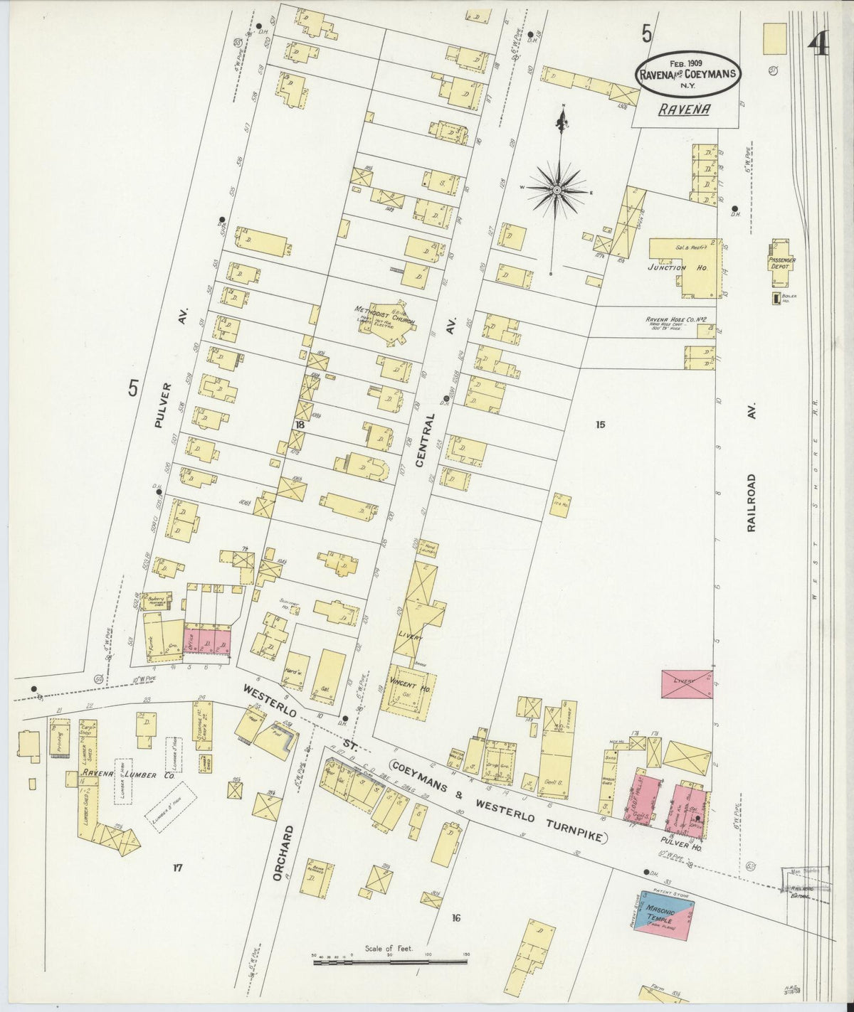 Sanborn Fire Insurance Map from Ravena, Albany County, New York (1909), Sheet #0004 - Complete Map Set gallery image, historic Sanborn map, vintage wall art, New York New York