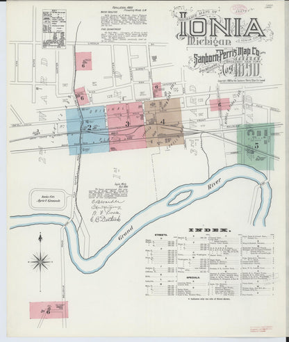 Sanborn Fire Insurance Map from Ionia, Ionia County, Michigan (1890), Sheet #0001 - Historic Sanborn Fire Insurance Map Print, vintage old map wall art, antique decor, genealogy gift, Michigan Michigan map