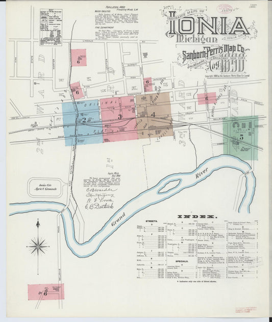 Sanborn Fire Insurance Map from Ionia, Ionia County, Michigan (1890), Sheet #0001 - Historic Sanborn Fire Insurance Map Print, vintage old map wall art, antique decor, genealogy gift, Michigan Michigan map