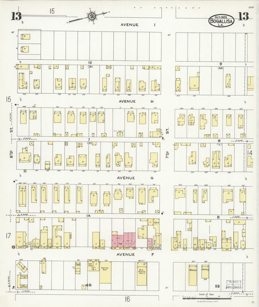 Sanborn Fire Insurance Map from Bogalusa, Washington Parish, Louisiana (1925), Sheet #0013 - Historic Sanborn Fire Insurance Map Print, vintage old map wall art, antique decor, genealogy gift, Louisiana Louisiana map