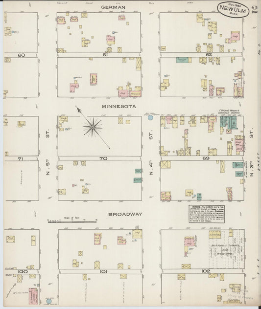 Sanborn Fire Insurance Map from New Ulm, Brown County, Minnesota (1884), Sheet #0002 - Historic Sanborn Fire Insurance Map Print, vintage old map wall art, antique decor, genealogy gift, Minnesota Minnesota map