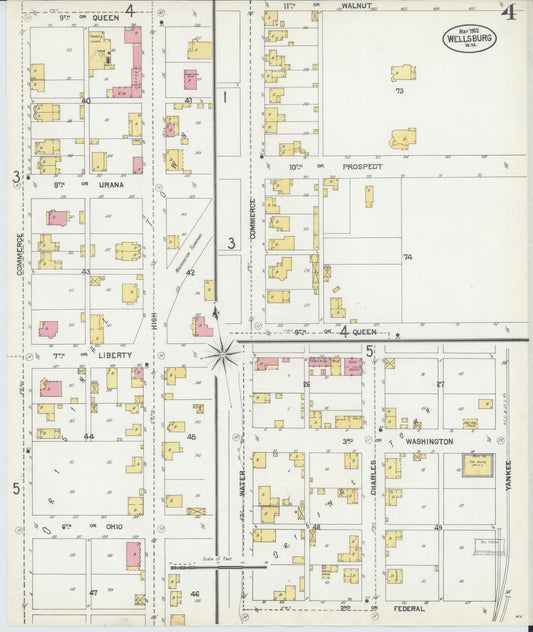 Sanborn Fire Insurance Map from Wellsburg, Brooke County, West Virginia (1902), Sheet #0004 - Historic Sanborn Fire Insurance Map Print, vintage old map wall art, antique decor, genealogy gift, West Virginia West Virginia map