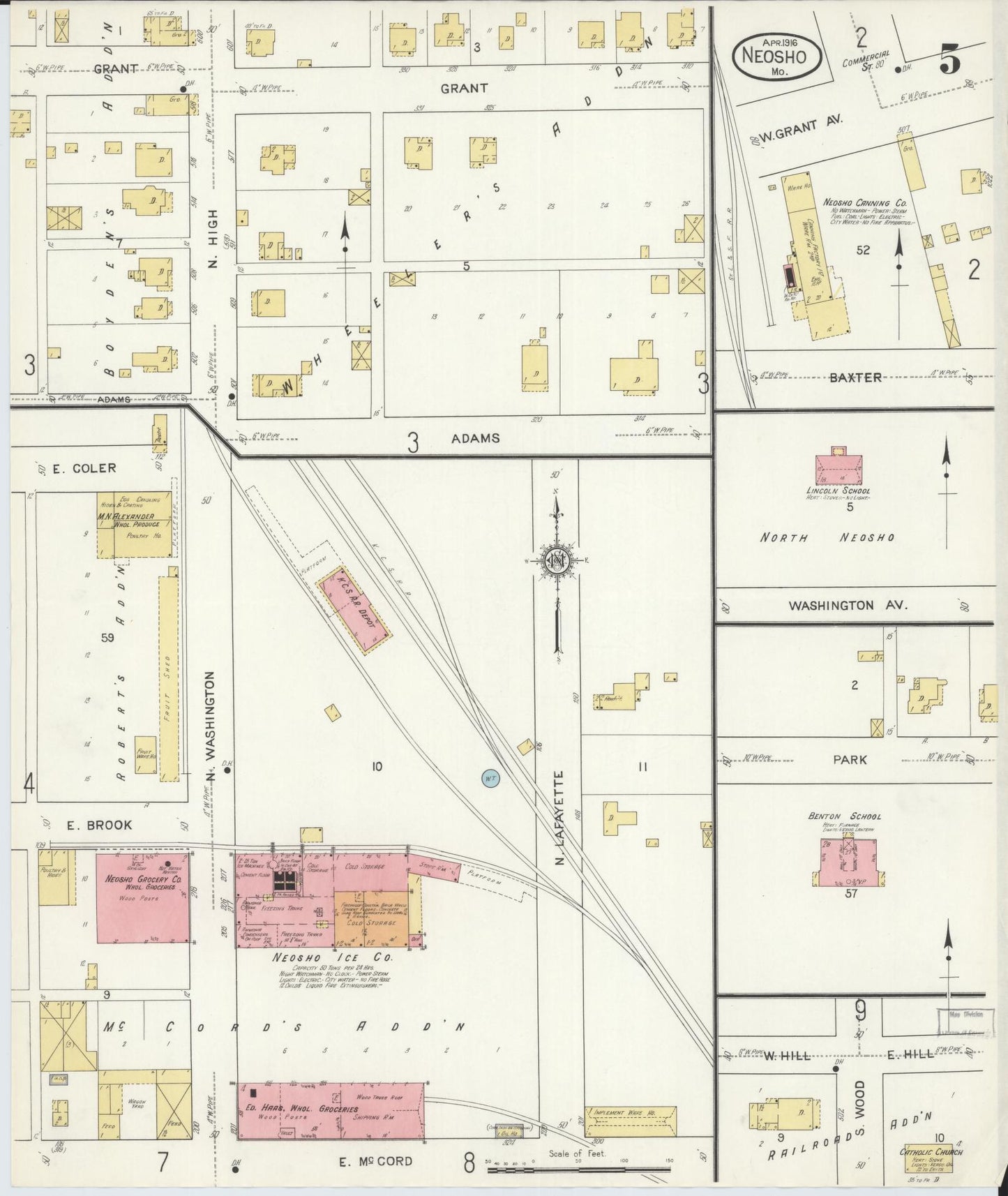 Sanborn Fire Insurance Map from Neosho, Newton County, Missouri (1916), Sheet #0005 - Complete Map Set gallery image, historic Sanborn map, vintage wall art, Missouri Missouri