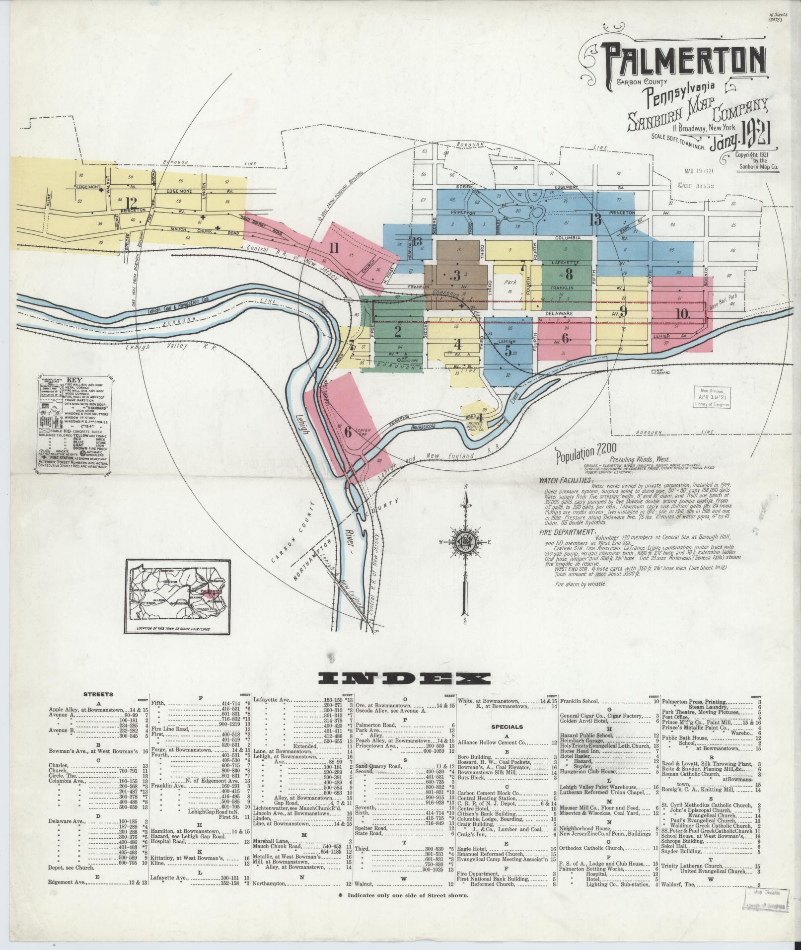 Sanborn Fire Insurance Map from Palmerton, Carbon County, Pennsylvania (1921), Sheet #0001 - Complete Map Set gallery image, historic Sanborn map, vintage wall art, Pennsylvania Pennsylvania