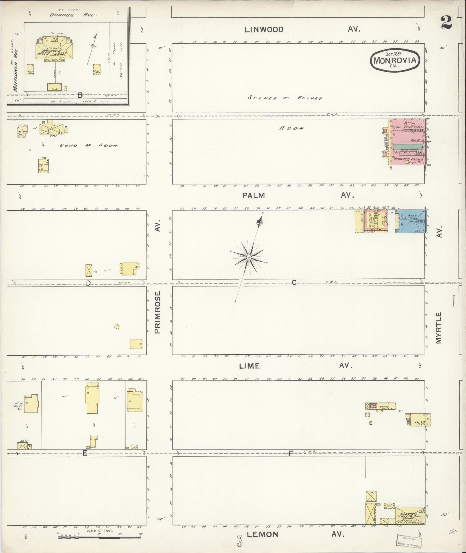 Sanborn Fire Insurance Map from Monrovia, Los Angeles County, California (1892), Sheet #0002 - Complete Map Set gallery image, historic Sanborn map, vintage wall art, California California