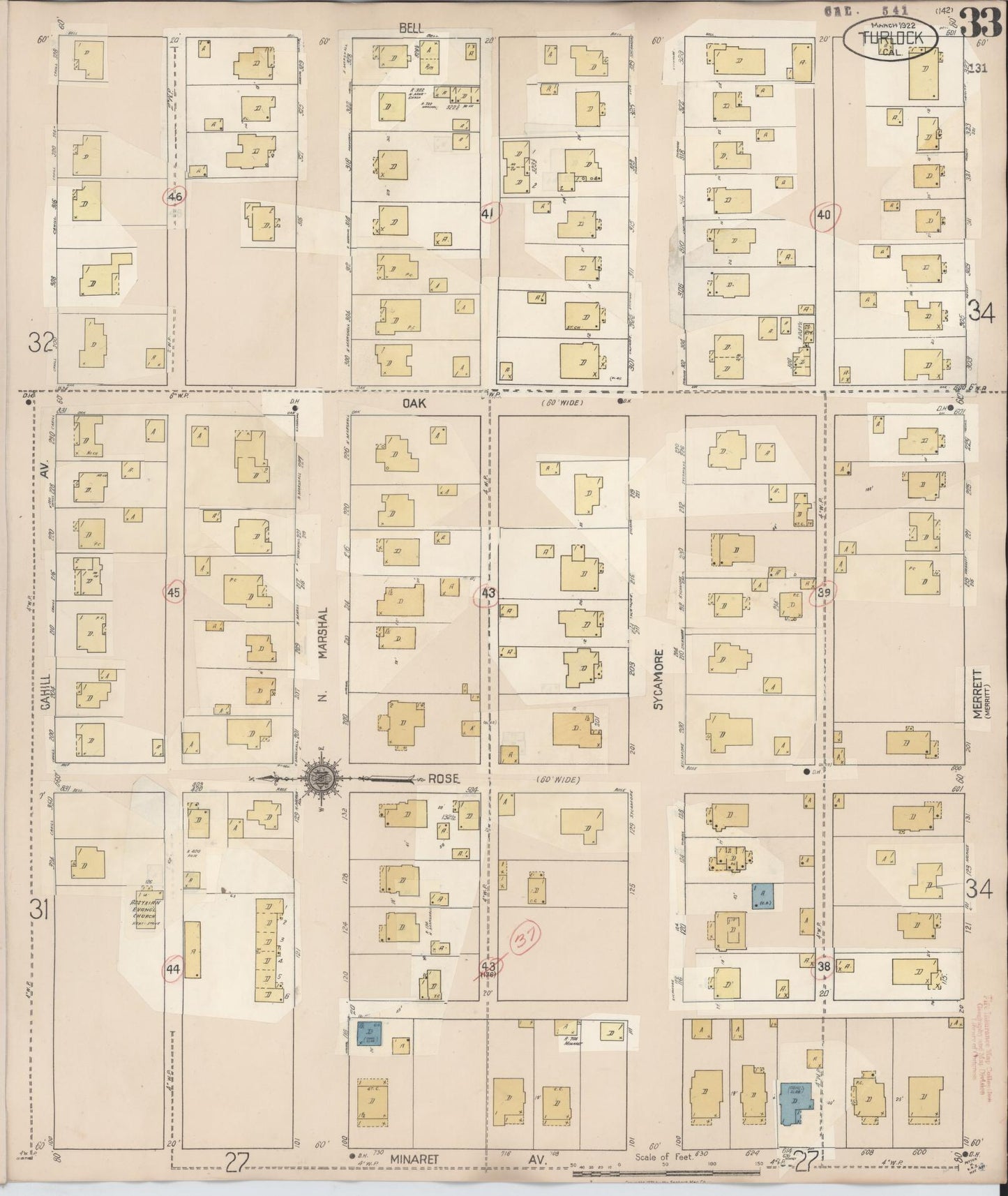 Sanborn Fire Insurance Map from Turlock, Stanislaus County, California (1943), Sheet #0033 - Complete Map Set gallery image, historic Sanborn map, vintage wall art, California California