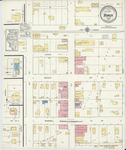 Sanborn Fire Insurance Map from Bowen, Hancock County, Illinois (1919), Sheet #0001 - Historic Sanborn Fire Insurance Map Print, vintage old map wall art, antique decor, genealogy gift, Illinois Illinois map