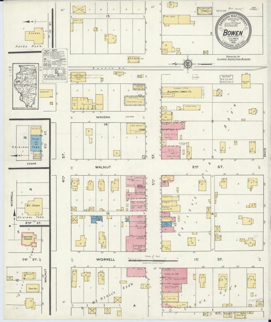 Sanborn Fire Insurance Map from Bowen, Hancock County, Illinois (1919), Sheet #0001 - Historic Sanborn Fire Insurance Map Print, vintage old map wall art, antique decor, genealogy gift, Illinois Illinois map