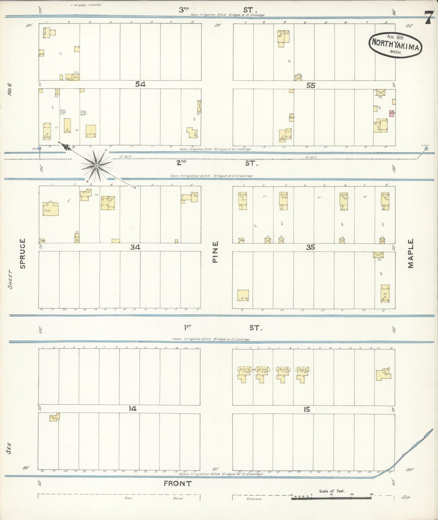 Sanborn Fire Insurance Map from North Yakima, Yakima County, Washington (1891), Sheet #0007 - Complete Map Set gallery image, historic Sanborn map, vintage wall art, Washington Washington