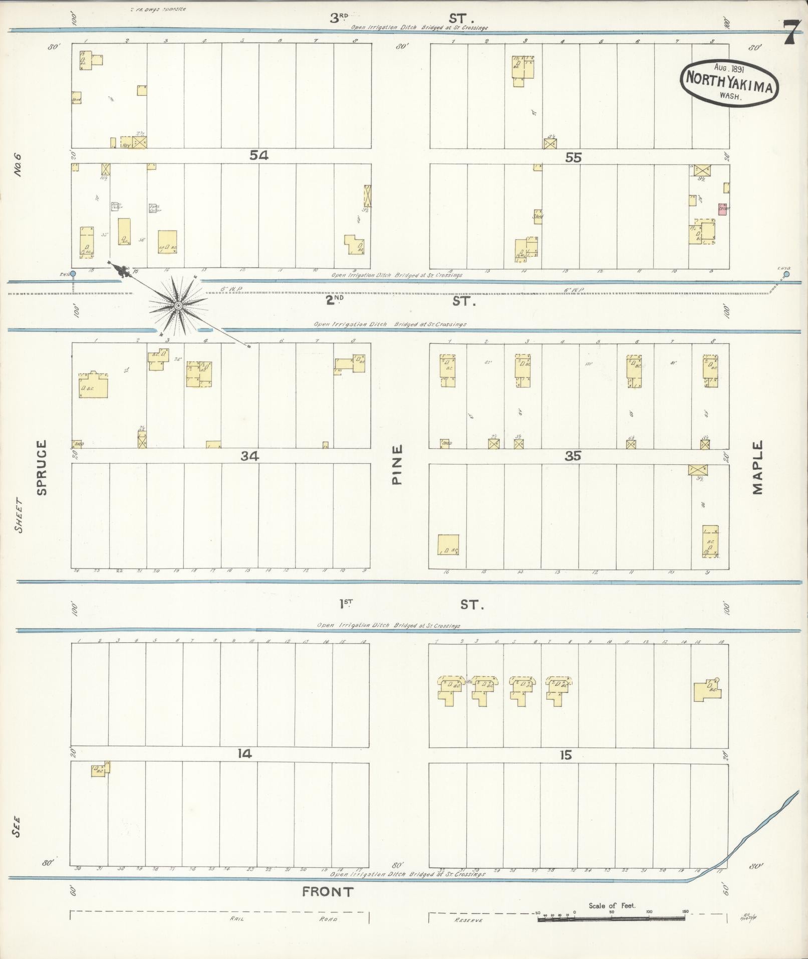 Sanborn Fire Insurance Map from North Yakima, Yakima County, Washington (1891), Sheet #0007 - Complete Map Set gallery image, historic Sanborn map, vintage wall art, Washington Washington