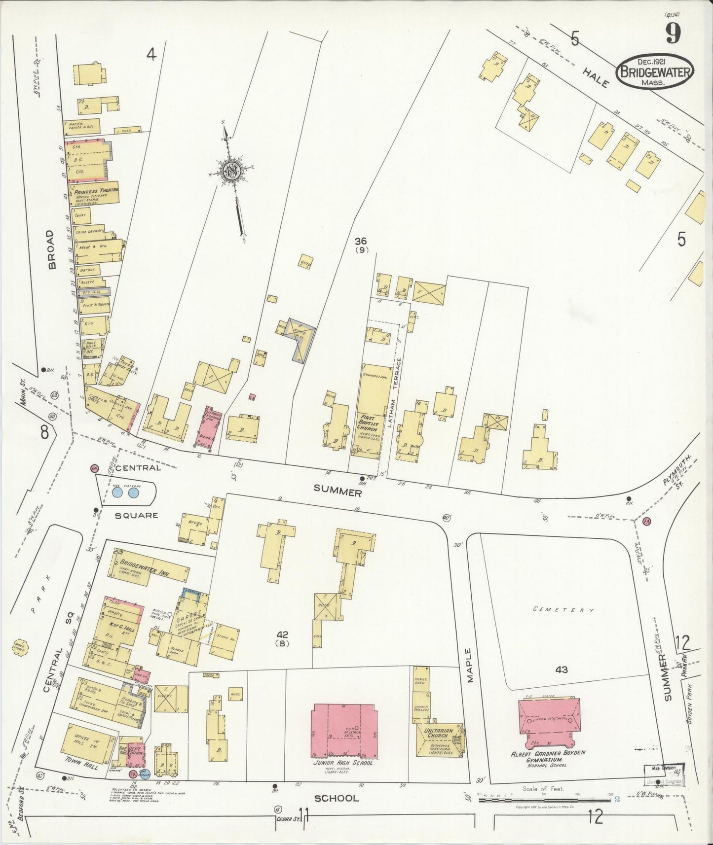 Sanborn Fire Insurance Map from Bridgewater, Plymouth County, Massachusetts (1921), Sheet #0009 - Complete Map Set gallery image, historic Sanborn map, vintage wall art, Massachusetts Massachusetts