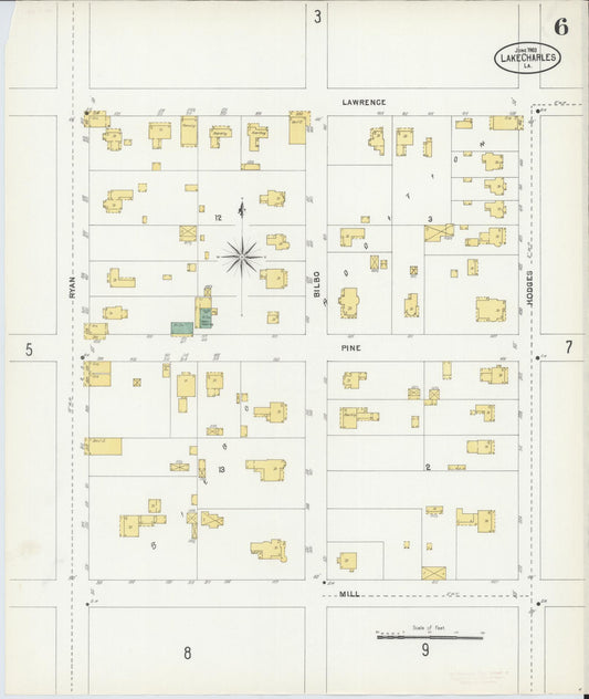Sanborn Fire Insurance Map from Lake Charles, Calcasieu Parish, Louisiana (1903), Sheet #0006 - Historic Sanborn Fire Insurance Map Print, vintage old map wall art, antique decor, genealogy gift, Louisiana Louisiana map