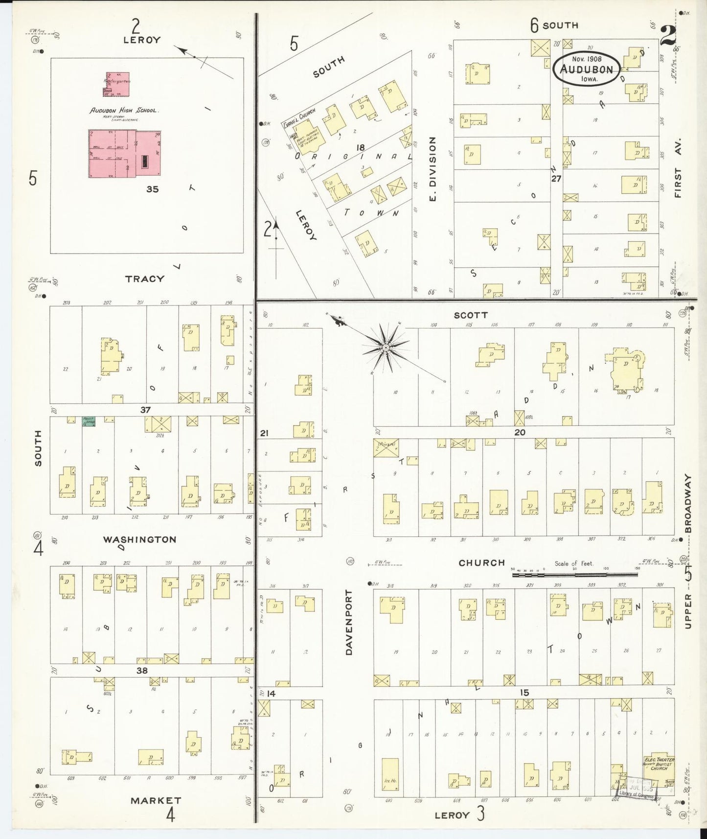 Sanborn Fire Insurance Map from Audubon, Audubon County, Iowa (1908), Sheet #0002 - Historic Sanborn Fire Insurance Map Print, vintage old map wall art