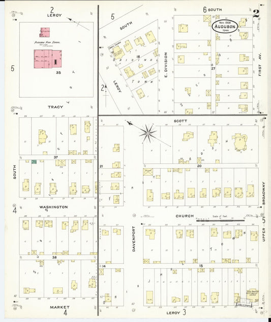 Sanborn Fire Insurance Map from Audubon, Audubon County, Iowa (1908), Sheet #0002 - Historic Sanborn Fire Insurance Map Print, vintage old map wall art