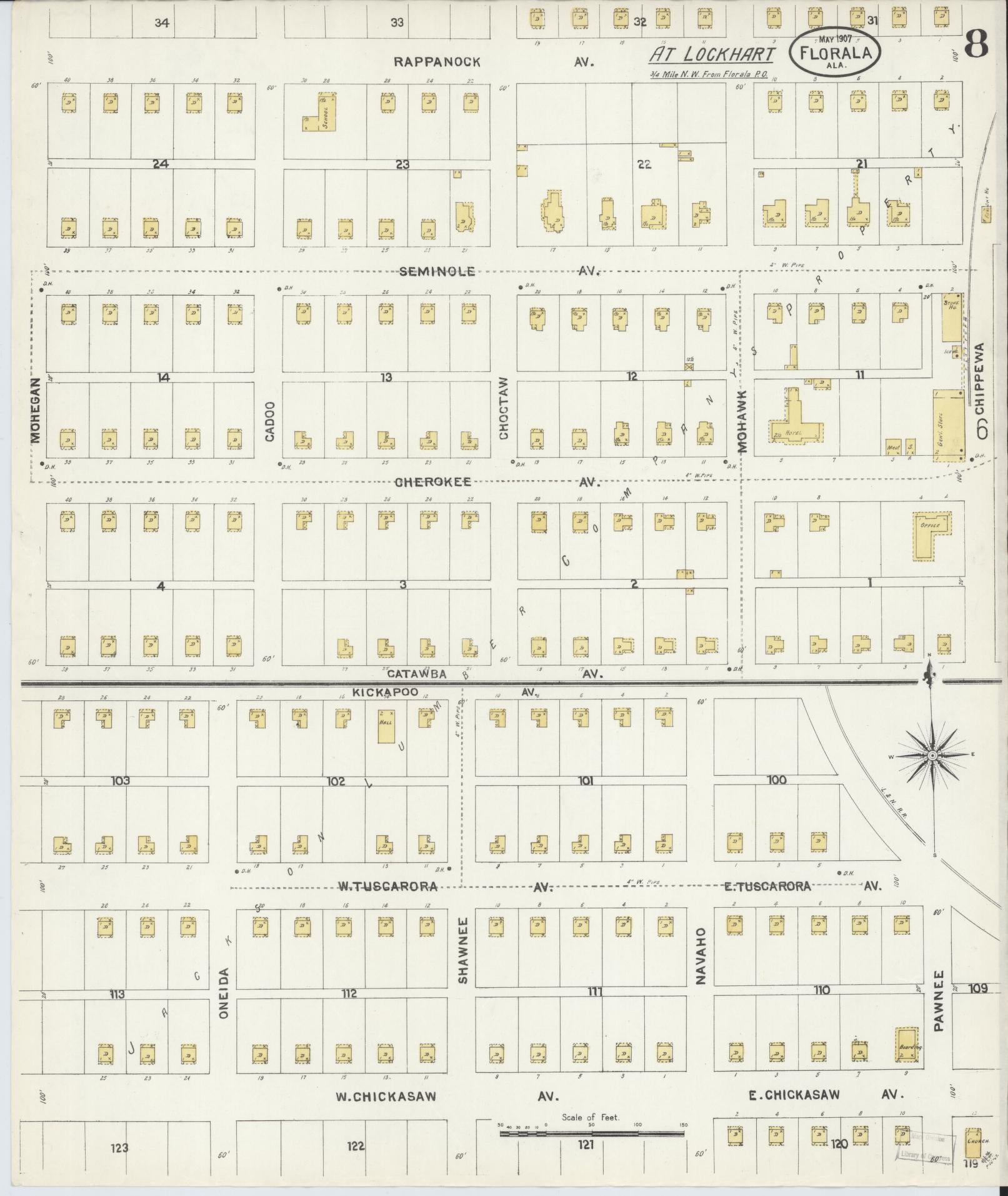 Sanborn Fire Insurance Map from Florala, Covington County, Alabama (1907), Sheet #0008 - Historic Sanborn Fire Insurance Map Print, vintage old map wall art, antique decor, genealogy gift, Alabama Alabama map