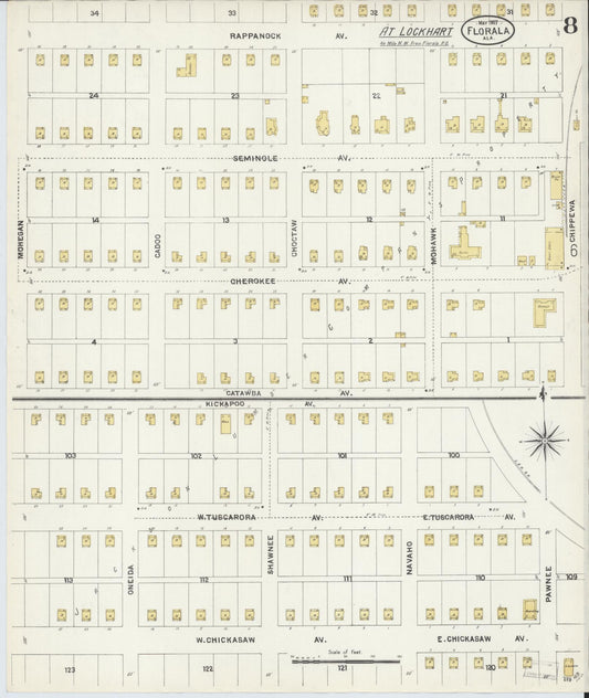 Sanborn Fire Insurance Map from Florala, Covington County, Alabama (1907), Sheet #0008 - Historic Sanborn Fire Insurance Map Print, vintage old map wall art, antique decor, genealogy gift, Alabama Alabama map