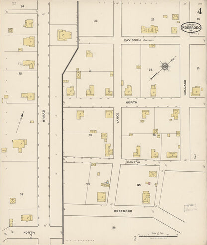 Sanborn Fire Insurance Map from Roseboro, Sampson County, North Carolina (1922), Sheet #0004 - Complete Map Set gallery image, historic Sanborn map, vintage wall art, North Carolina North Carolina