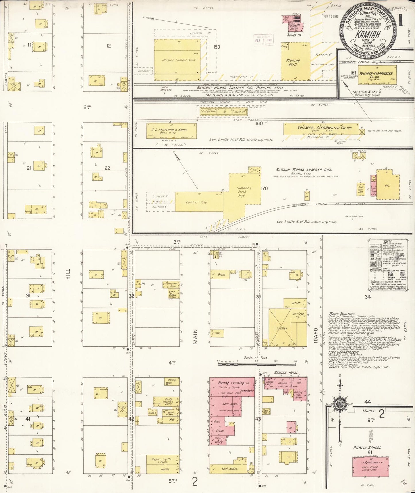 Sanborn Fire Insurance Map from Kamiah, Lewis County, Idaho (1914), Sheet #0001 - Complete Map Set gallery image, historic Sanborn map, vintage wall art, Idaho Idaho