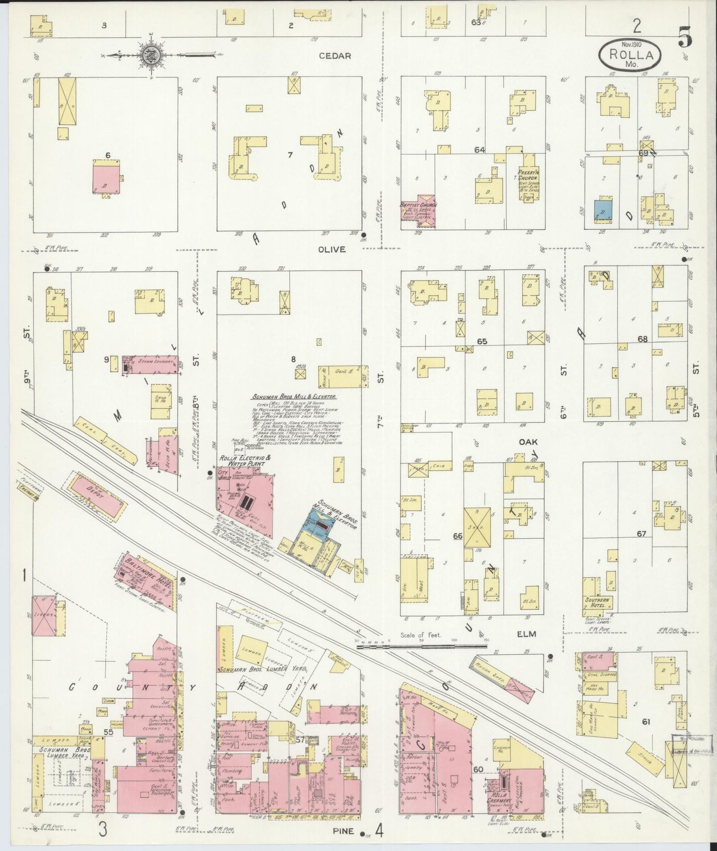 Sanborn Fire Insurance Map from Rolla, Phelps County, Missouri (1910), Sheet #0005 - Historic Sanborn Fire Insurance Map Print, vintage old map wall art, antique decor, genealogy gift, Missouri Missouri map