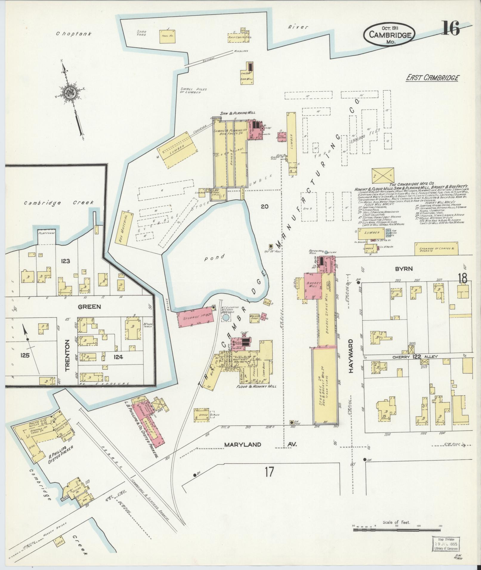 Dorchester, Maryland - 1911 - Sanborn Fire Insurance Map, Sheet #0016 - Historic Sanborn Fire Insurance Map Print, Dorchester Maryland 1911 0016 vintage old map wall art