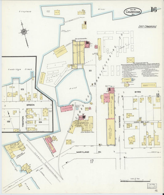 Dorchester, Maryland - 1911 - Sanborn Fire Insurance Map, Sheet #0016 - Historic Sanborn Fire Insurance Map Print, Dorchester Maryland 1911 0016 vintage old map wall art