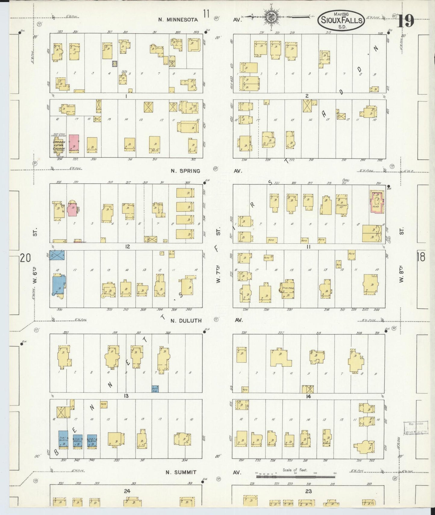 Sanborn Fire Insurance Map from Sioux Falls, Minnehaha County, South Dakota (1916), Sheet #0019 - Complete Map Set gallery image, historic Sanborn map, vintage wall art, South Dakota South Dakota