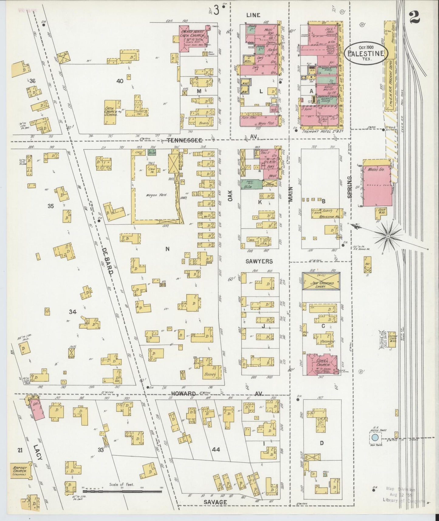 Sanborn Fire Insurance Map from Palestine, Anderson County, Texas (1900), Sheet #0002 - Historic Sanborn Fire Insurance Map Print, vintage old map wall art, antique decor, genealogy gift, Texas Texas map