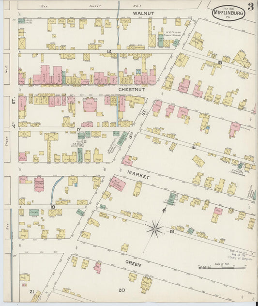 Sanborn Fire Insurance Map from Mifflinburg, Union County, Pennsylvania (1887), Sheet #0003 - Historic Sanborn Fire Insurance Map Print, vintage old map wall art, antique decor, genealogy gift, Pennsylvania Pennsylvania map