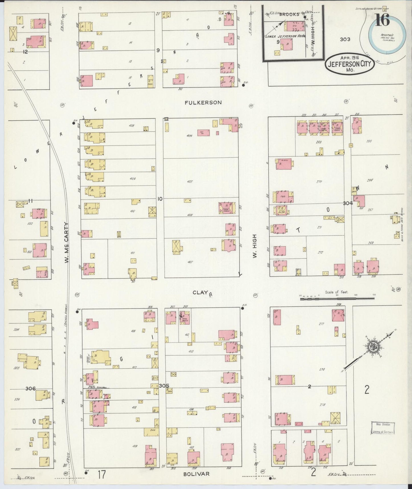 Sanborn Fire Insurance Map from Jefferson City, Cole County, Missouri (1916), Sheet #0016 - Complete Map Set gallery image, historic Sanborn map, vintage wall art, Missouri Missouri