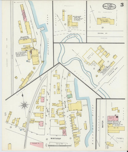 Sanborn Fire Insurance Map from Hallowell, Kennebec County, Maine (1895), Sheet #0003 - Complete Map Set gallery image, historic Sanborn map, vintage wall art, Maine Maine