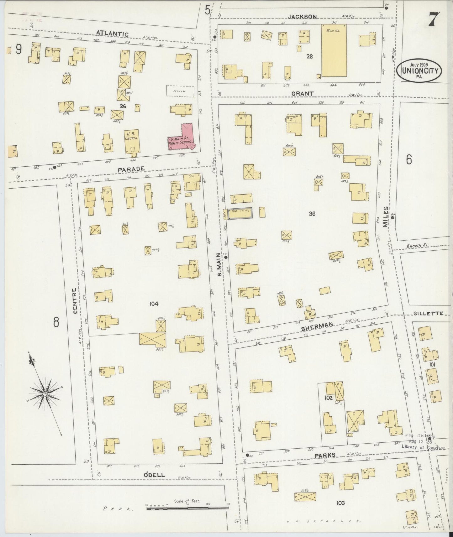 Sanborn Fire Insurance Map from Union City, Erie County, Pennsylvania (1905), Sheet #0007 - Complete Map Set gallery image, historic Sanborn map, vintage wall art, Pennsylvania Pennsylvania