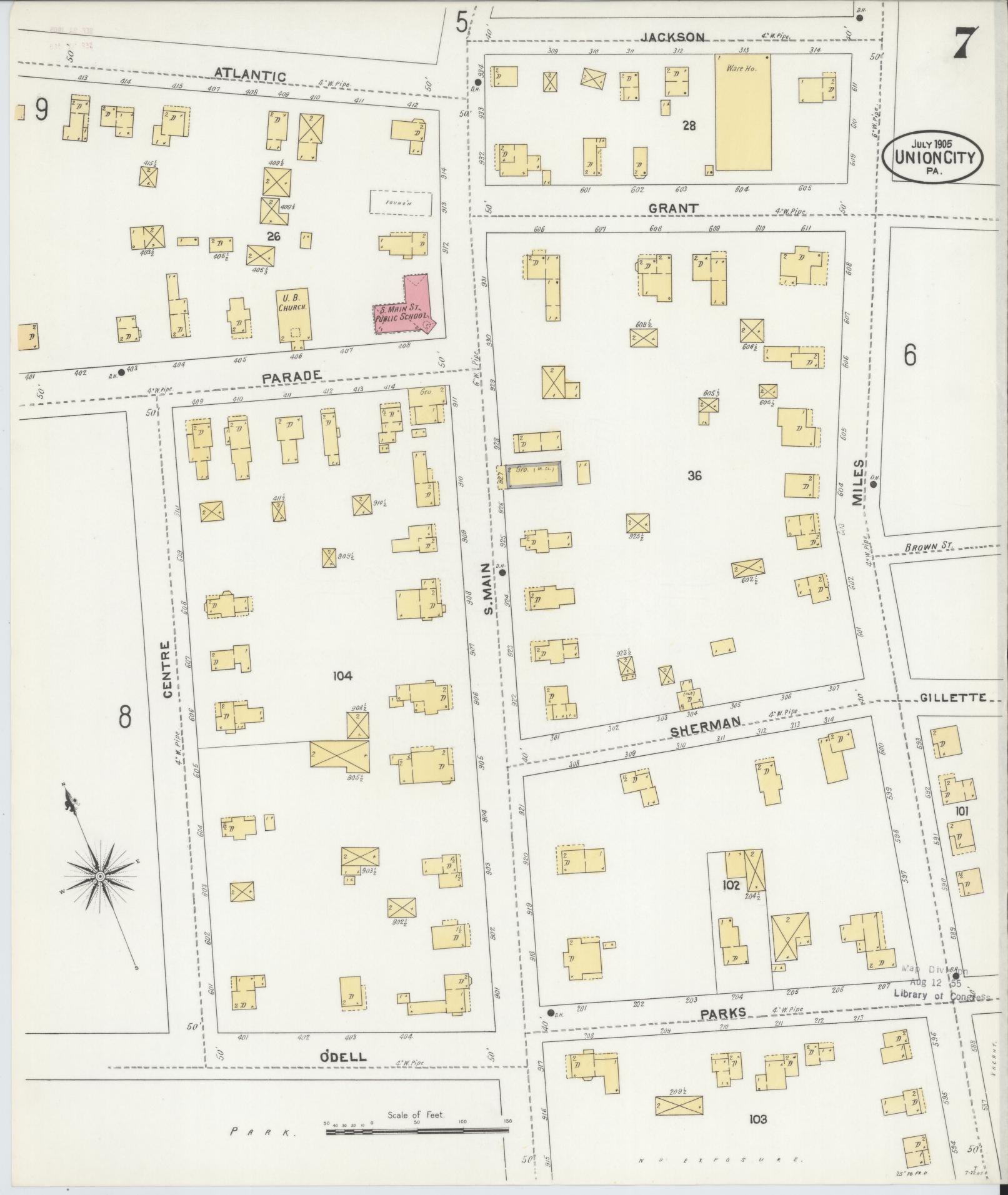Sanborn Fire Insurance Map from Union City, Erie County, Pennsylvania (1905), Sheet #0007 - Complete Map Set gallery image, historic Sanborn map, vintage wall art, Pennsylvania Pennsylvania