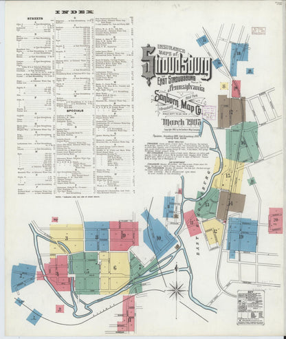 Sanborn Fire Insurance Map from Stroudsburg, Monroe County, Pennsylvania (1905), Sheet #0001 - Historic Sanborn Fire Insurance Map Print, vintage old map wall art, antique decor, genealogy gift, Pennsylvania Pennsylvania map