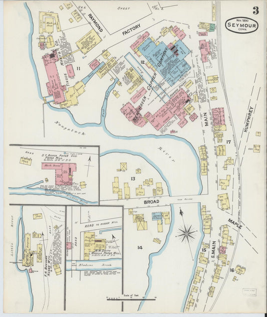Sanborn Fire Insurance Map from Seymour, New Haven County, Connecticut (1890), Sheet #0003 - Historic Sanborn Fire Insurance Map Print, vintage old map wall art, antique decor, genealogy gift, Connecticut Connecticut map