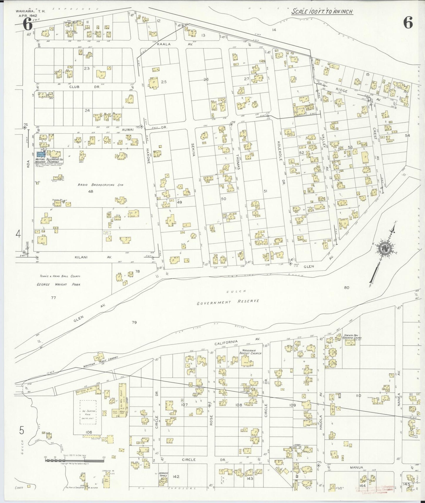 Sanborn Fire Insurance Map from Wahiawa, Honolulu County, Hawaii (1942), Sheet #0006 - Historic Sanborn Fire Insurance Map Print, vintage old map wall art, antique decor, genealogy gift, Hawaii Hawaii map