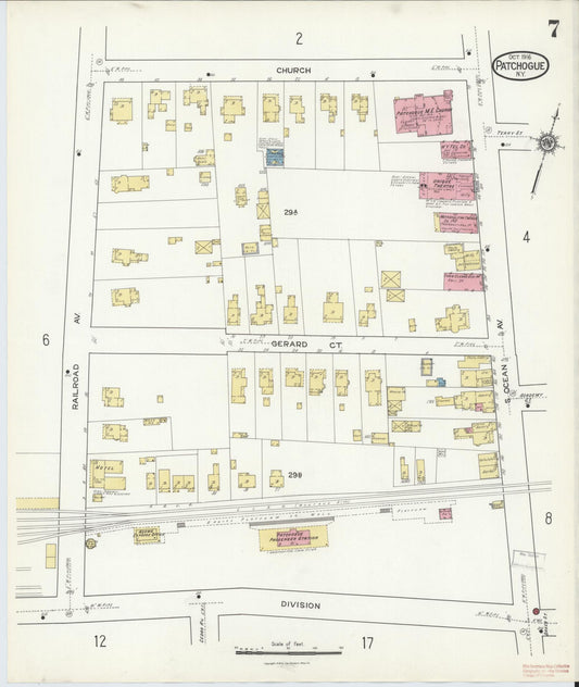 Sanborn Fire Insurance Map from Patchogue, Suffolk County, New York (1916), Sheet #0007 - Historic Sanborn Fire Insurance Map Print, vintage old map wall art, antique decor, genealogy gift, New York New York map