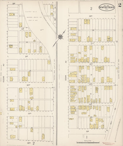 Sanborn Fire Insurance Map from Newport Beach, Orange County, California (1912), Sheet #0002 - Historic Sanborn Fire Insurance Map Print, vintage old map wall art, antique decor, genealogy gift, California California map