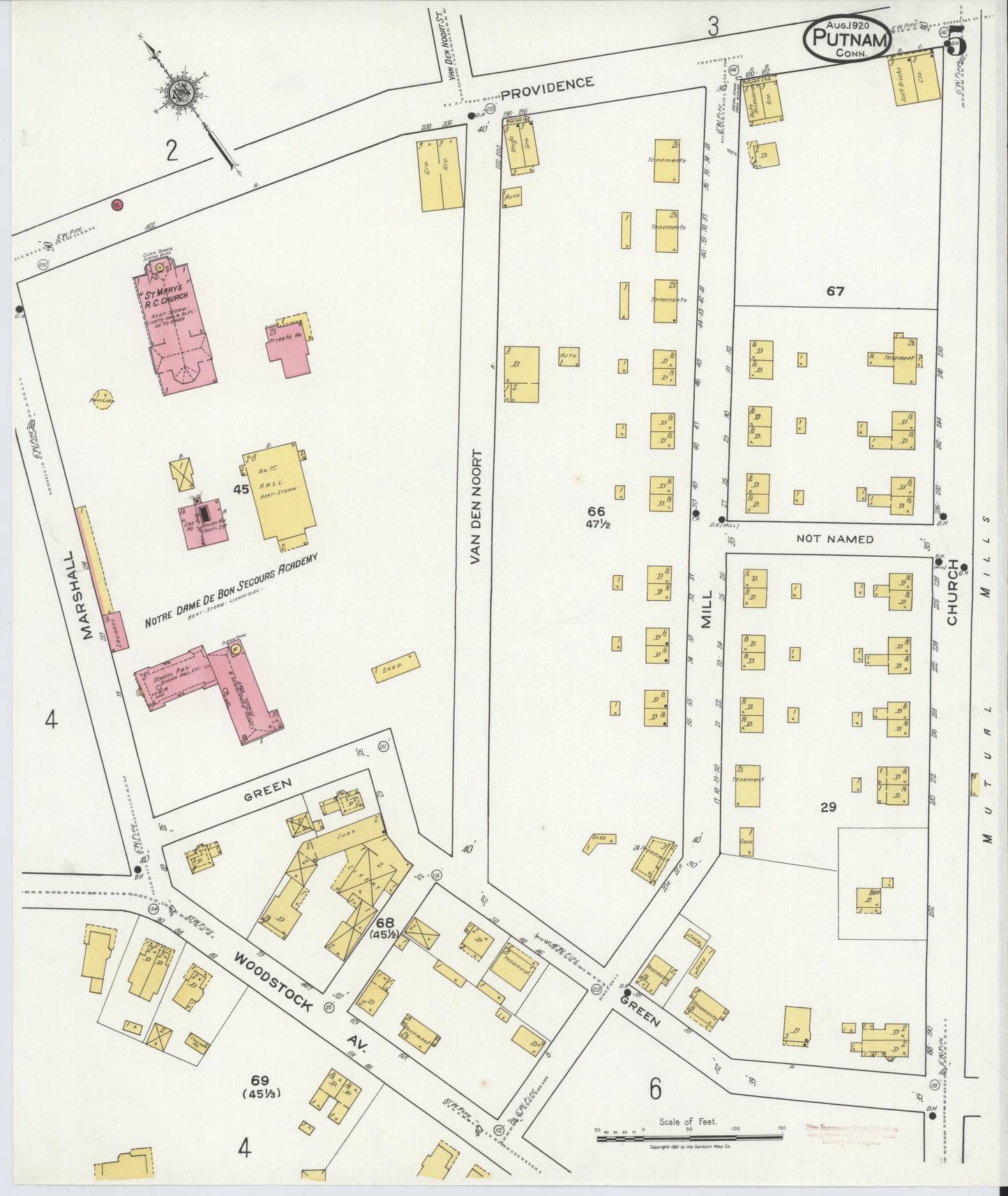 Sanborn Fire Insurance Map from Putnam, Windham County, Connecticut (1920), Sheet #0005 - Complete Map Set gallery image, historic Sanborn map, vintage wall art, Connecticut Connecticut