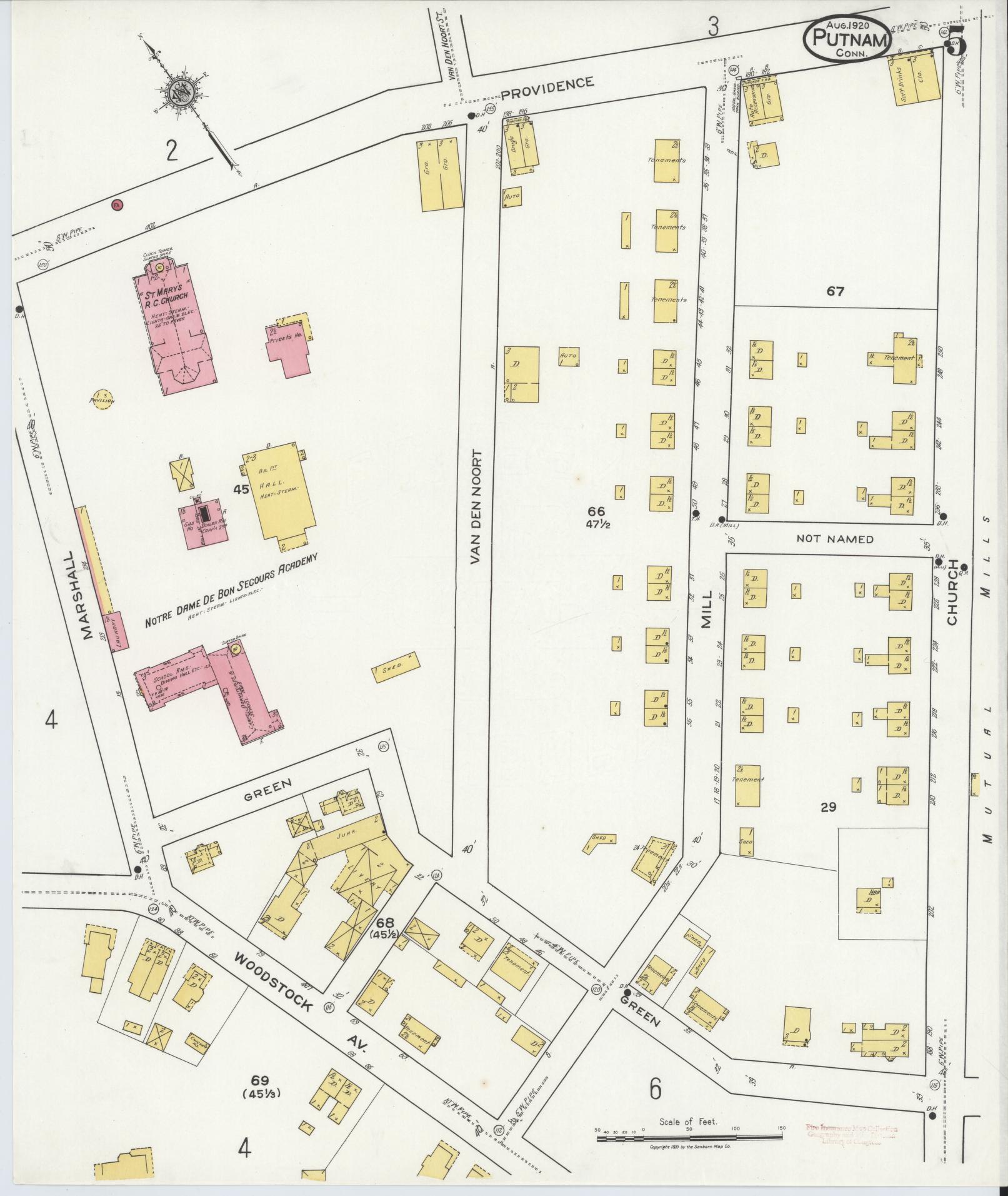 Sanborn Fire Insurance Map from Putnam, Windham County, Connecticut (1920), Sheet #0005 - Complete Map Set gallery image, historic Sanborn map, vintage wall art, Connecticut Connecticut