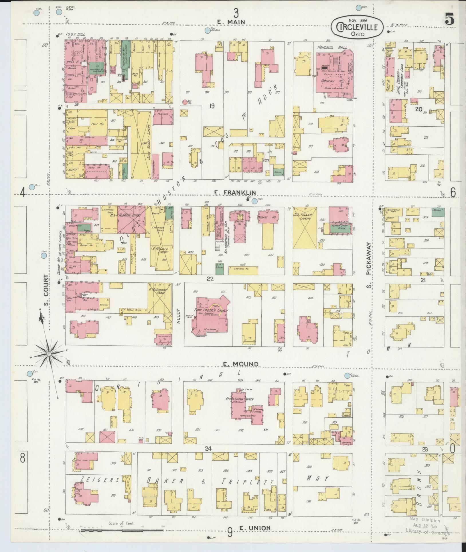 Sanborn Fire Insurance Map from Circleville, Pickaway County, Ohio (1899), Sheet #0005 - Historic Sanborn Fire Insurance Map Print, vintage old map wall art, antique decor, genealogy gift, Ohio Ohio map